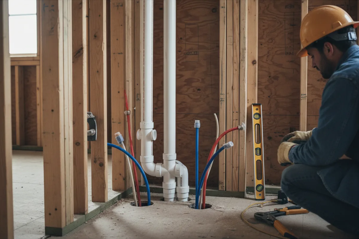 Drain and supply rough-in during Sump Pump Repair in Hamilton